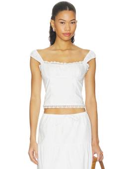 MORE TO COME - Women's Lace Trim Cap Sleeve Crop Top White