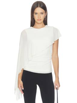 MORE TO COME - Elvira Women's Ruched Cape Top White