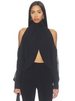 MORE TO COME - Cold Shoulder Women's Halter Neck Georgette Top Black