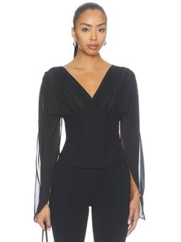 MORE TO COME - Angel Women's V-Neck Boned Corset Top Black