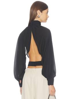 MORE TO COME - Open Back Women's Cut-Out High Neck Crop Top Black