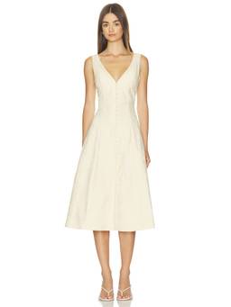 Mirror Palais - Dinner's At Six Women's Jacquard V-Neck Midi Dress Ivory