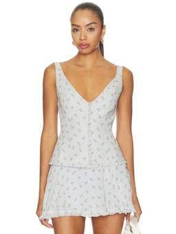 Mirror Palais - Blueberry Buttercream Women's Floral V-Neck Vest Top Blue