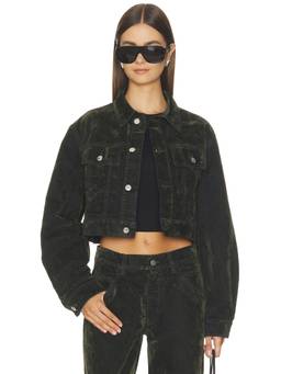 MAY MASHIAH - Velvet Coated Women's Cropped Denim Jacket Green