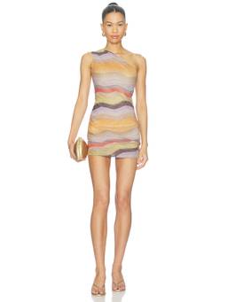 Missoni - Metallic Knit Women's One Shoulder Draped Mini Dress Multi-Color