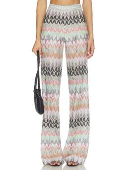 Missoni - Metallic Embroidered Women's Elastic Waist Palazzo Pants Multi-Color