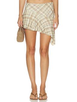 MADISON THE LABEL - Agnes Women's Plaid Asymmetrical Mini Skirt Brown