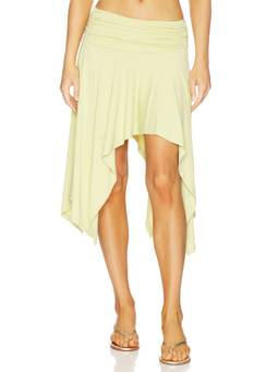 MADISON THE LABEL - Kasey Women's Ruched Asymmetric Hem Midi Skirt Yellow