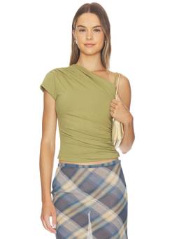 MADISON THE LABEL - Charlotte Women's One Shoulder Ruched Jersey Top Green