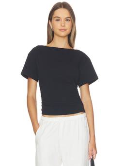 MADISON THE LABEL - Oxford Women's Cinched Waist Crop Top Black