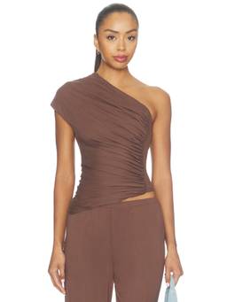 MADISON THE LABEL - Veya Women's Ruched One Shoulder Jersey Top Brown