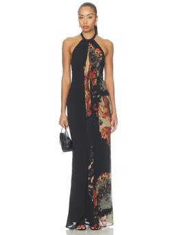 Muma World - Bastet Aya Women's Halter Neck Cut-Out Maxi Dress Black