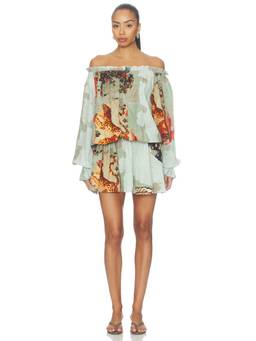 Muma World - Bastet Yasmine Women's Off-Shoulder Printed Mini Dress Multi-Color