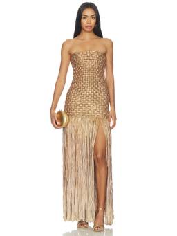 Mayle Vasquez - El Dorado Women's Strapless Textured Maxi Dress Gold