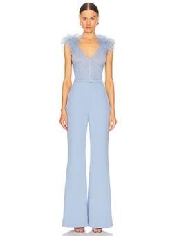 Nadine Merabi - Harley Denim Women's Strapless Belted Flared Jumpsuit Blue