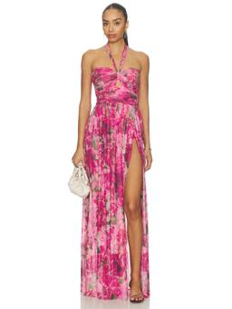Nadine Merabi - Floral Women's Halter Neck Cut-Out Maxi Dress Pink