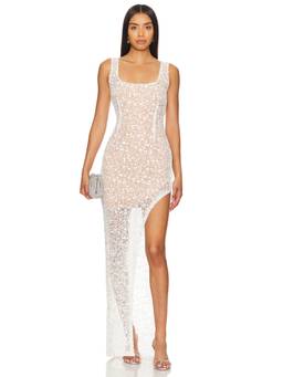 Nadine Merabi - Satin Women's Halter Neck Rosette Detail Maxi Dress Brown