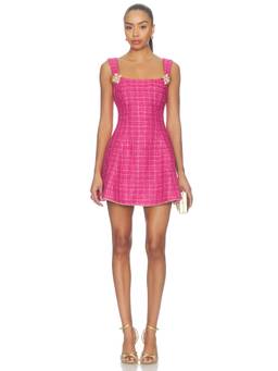 Nadine Merabi - Tweed Women's Pearl Embellished Square Neck Mini Dress Pink