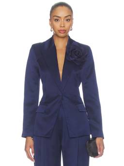 Nadine Merabi - Satin Women's Tailored Single-Breasted Blazer Navy Blue