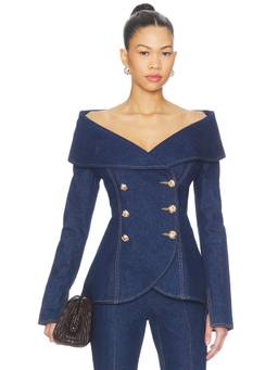 Nadine Merabi - Jordan Denim Women's Off-Shoulder Tailored Long Sleeve Top Blue