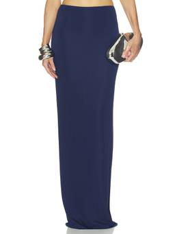 The New Arrivals by Ilkyaz Ozel - Zada Women's Stretch Jersey Straight Maxi Skirt Navy Blue