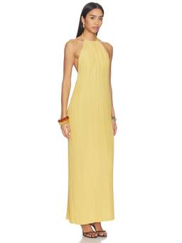 NBD - Kusum Women's Halter Neck Pleated Maxi Dress Yellow
