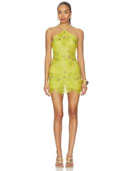 NBD - Nimrata Women's Halter Neck Embellished Mini Dress Yellow
