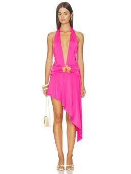 NBD - Champa Women's Halter Plunging Neck Asymmetric Mini Dress Pink