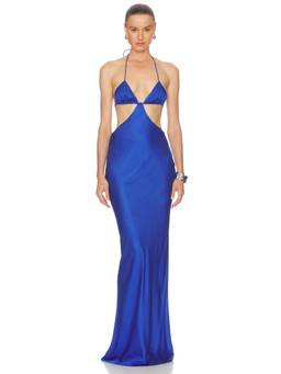 NBD - Naseem Women's Halter Neck Cut-Out Satin Maxi Dress Blue