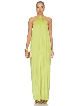 NBD - Mahira Women's Ruched Halter Neck Maxi Gown Green