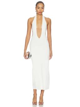 NBD - Fenrik Women's Halter Neck Cut-Out Knit Midi Dress White