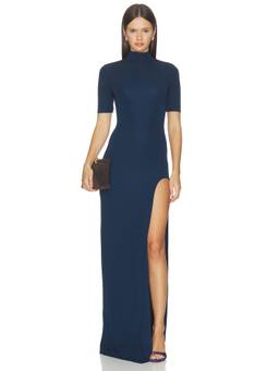 NBD - Yuval Women's High Neck Thigh Slit Maxi Dress Navy Blue