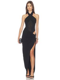 NBD - Meena Women's Ruched Halter Neck Maxi Dress Black