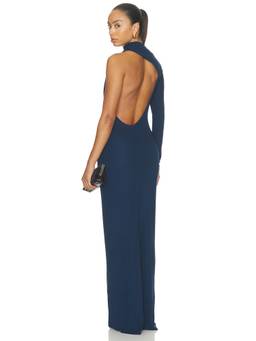 NBD - Kimaya Women's One-Shoulder Open-Back Jersey Gown Navy Blue