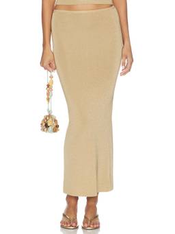 NBD - Nyla Women's Shimmer Knit Midi Skirt Gold