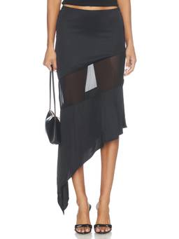 NBD - Roshini Women's Sheer Panel Asymmetric Hem Midi Skirt Black