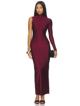 Nakedvice - Amara Women's One Shoulder Bodycon Maxi Dress Maroon