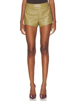 Nakedvice - Faux Leather Women's High-Waist Tailored Shorts Olive