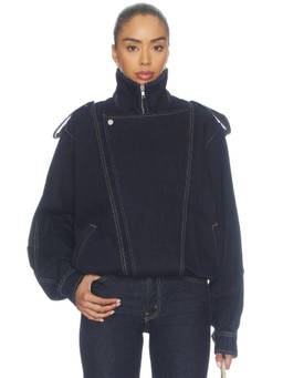 Nakedvice - Rori Women's Zippered High Neck Denim Jacket Indigo