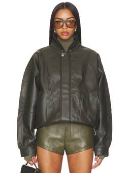 Nakedvice - Torey Women's Faux Leather Zippered Jacket Olive