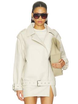Nakedvice - Monty Women's Belted Faux Leather Biker Jacket Ivory