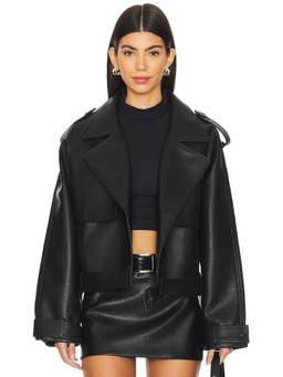 Nakedvice - Clover Women's Faux Leather Double Breasted Jacket Olive