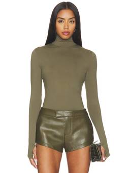 Nakedvice - Tulsa Slinky Women's Thumbhole Turtle Neck Top Khaki