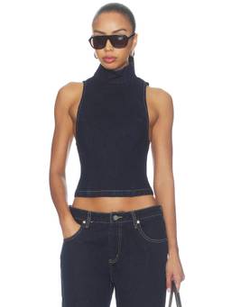 Nakedvice - Women's Sleeveless High Neck Denim Tank Top Indigo