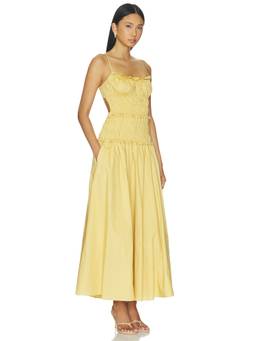 NIA - Dante Women's Smocked Poplin Midi Dress Yellow