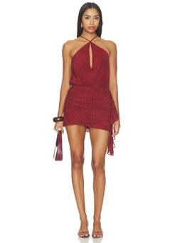 NIA - Lorenzo Women's Halter Keyhole Ruched Mini Dress Red