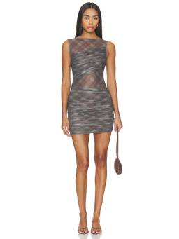 NIA - Tempest Women's Ruched Mesh Bodycon Mini Dress Grey