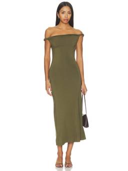 NIA - Carmella Women's Off-Shoulder Bodycon Midi Dress Olive