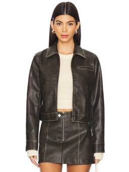 NIA - Faux Suede Women's Tie-Waist Funnel Neck Jacket Brown