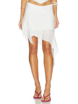 NIA - Melodia Women's Asymmetric Hem Midi Skirt White